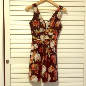 Dark Green Floral Mini Skater Dress With open back